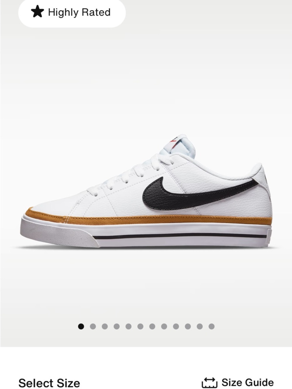 Nike Court Legend White Low-Top Sneakers with Black Swoosh and Gold Trim